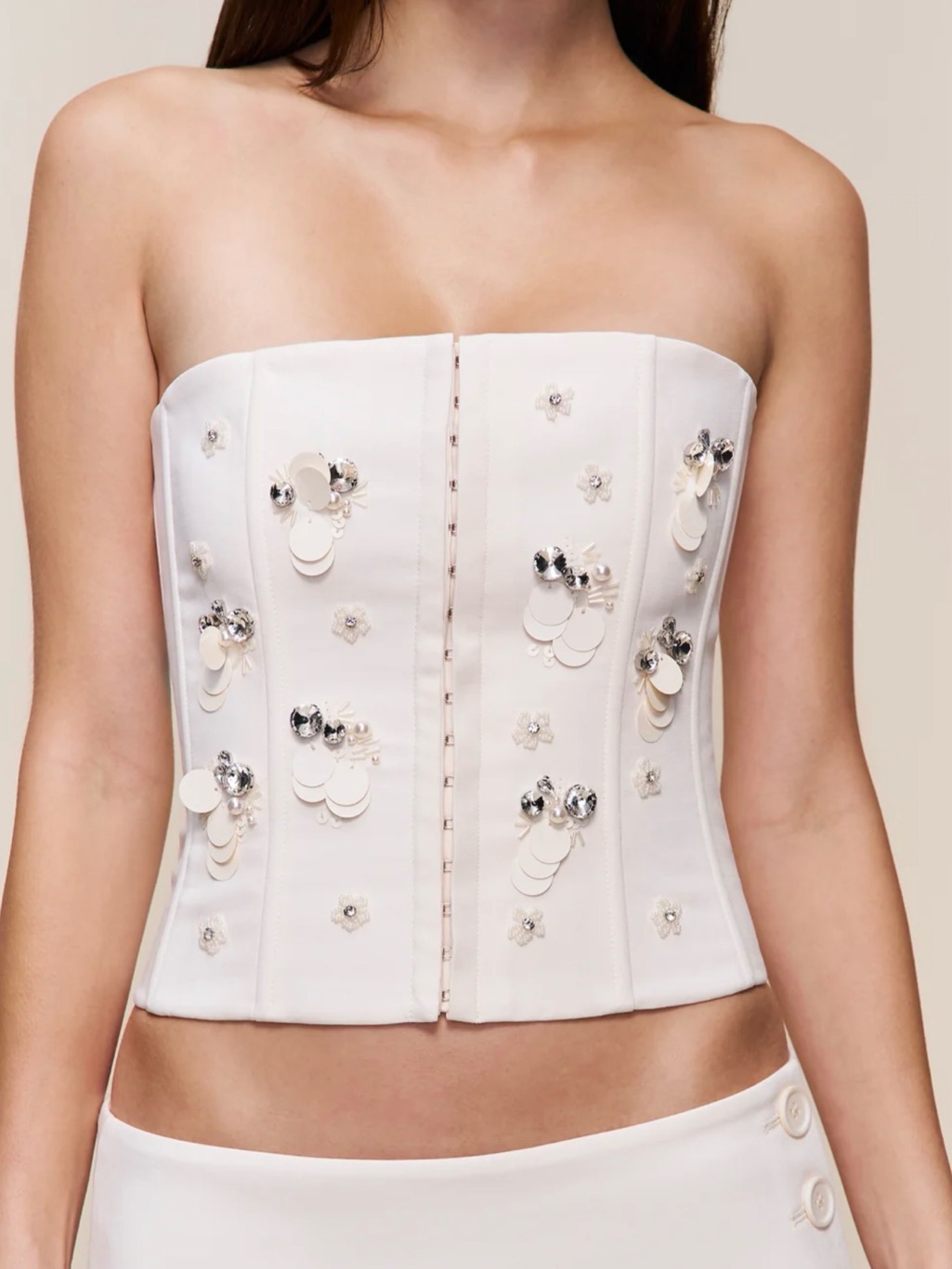 Guizio Embellished Twill Corset Ivory Xxs Nwt In Package